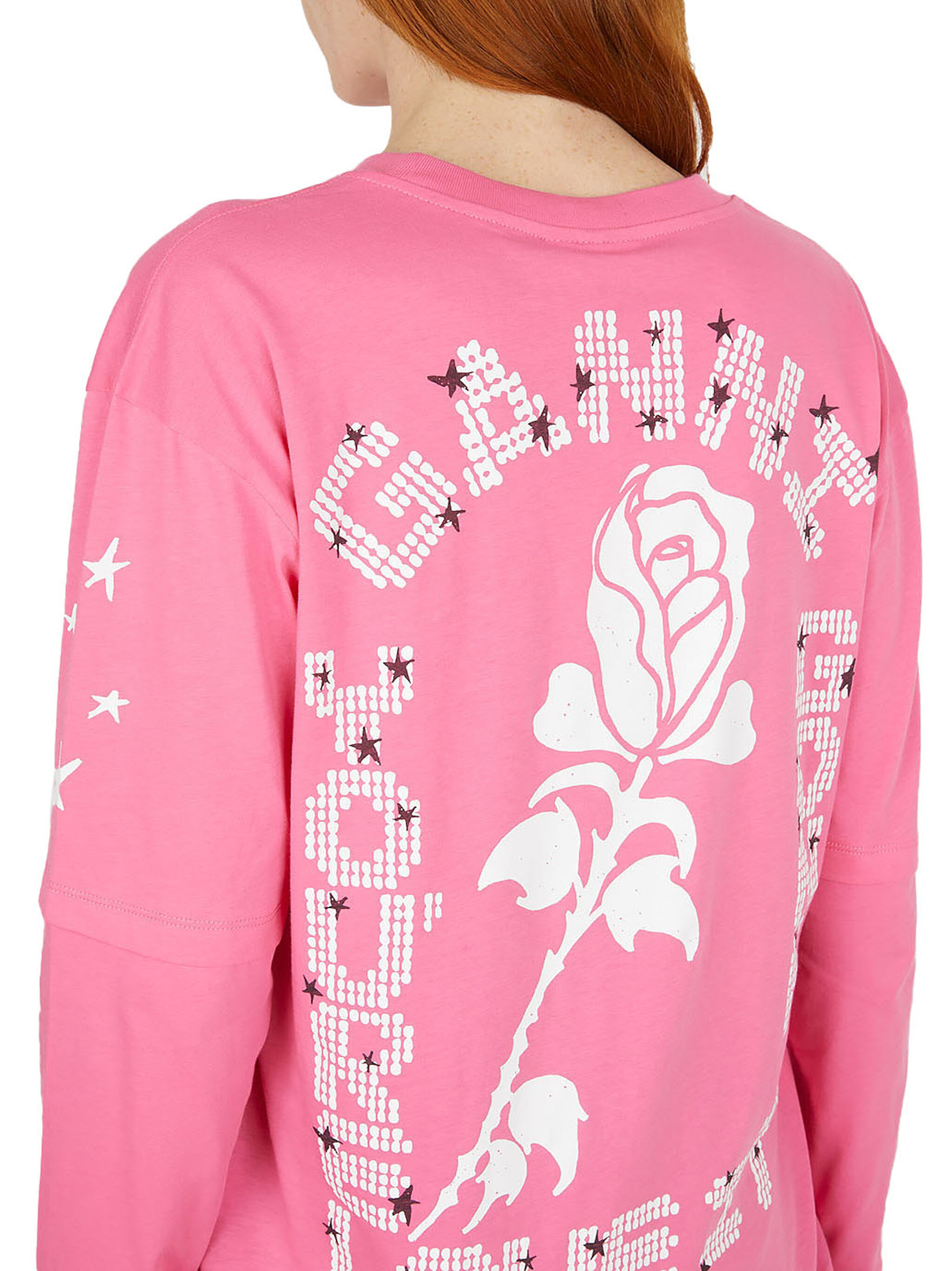 GANNI Light Jersey Layered Long Sleeve T-shirt Shocking Pink | THE