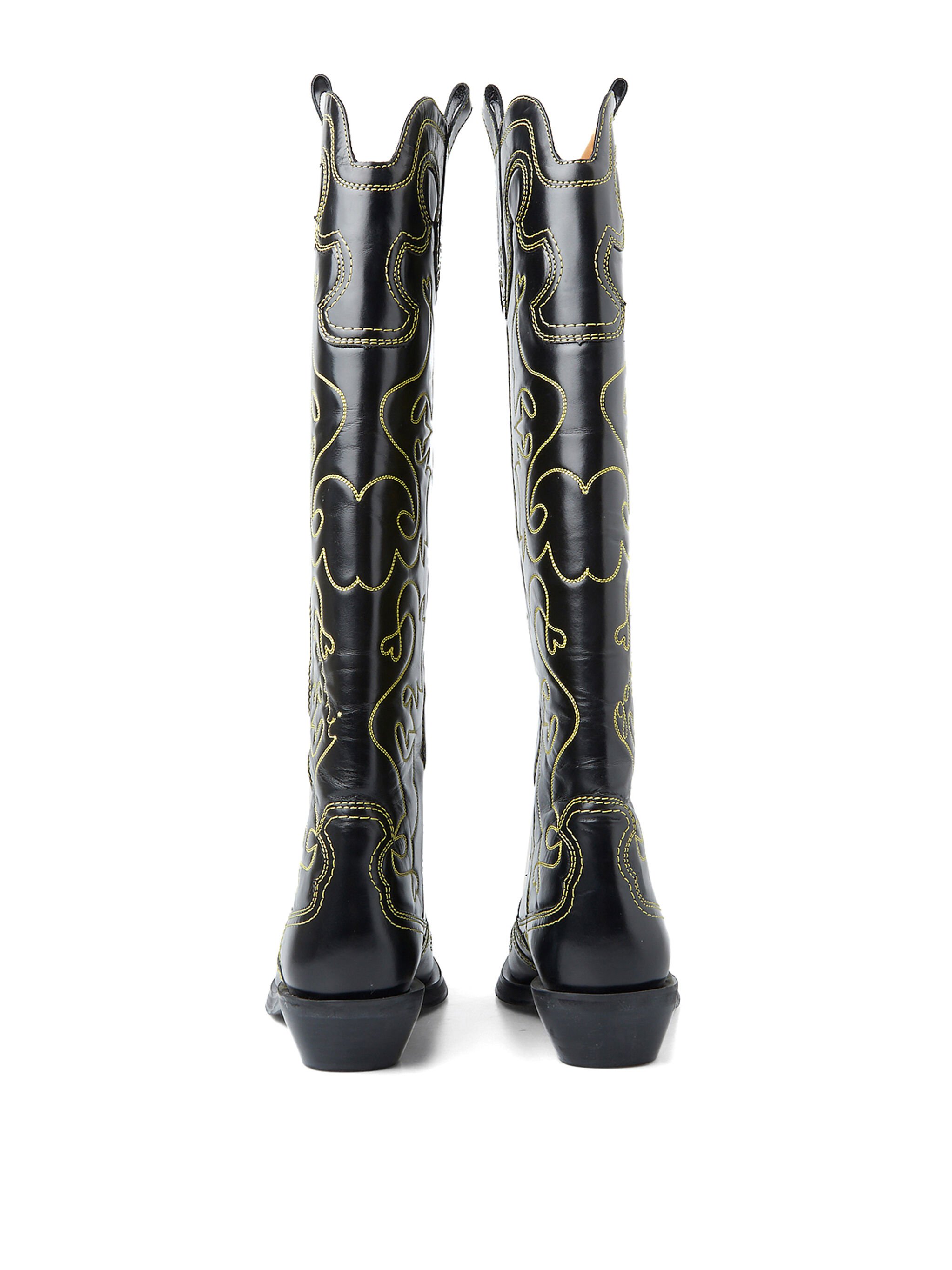 GANNI Knee High Embroidered Western Boot Black/Yellow | THE FLAMEL®